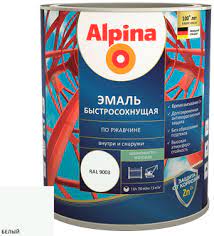 alpina эмаль быстросохнущая по ржавчине ral 9003 сигнально белый полуматовый (0,75л)