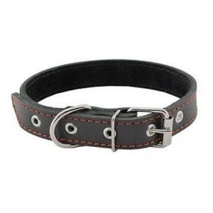 homepet 15 мм 28-38 см ошейник для собак кожаный простой двойной простроченный двухслойный черный