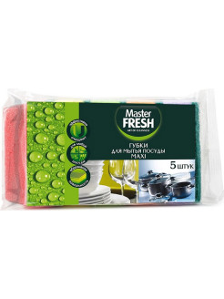 губки для мытья посуды maxi 5шт master fresh