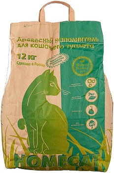 homecat 40 л 12 кг древесный наполнитель для кошачьих туалетов мелкие гранулы