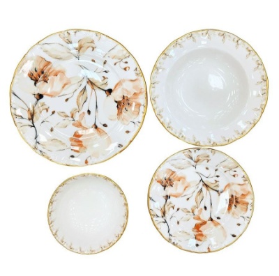 сервиз на 24 предмета: цветы дизайн с золотым ободком (микс), арт. lia24ys00038.t0