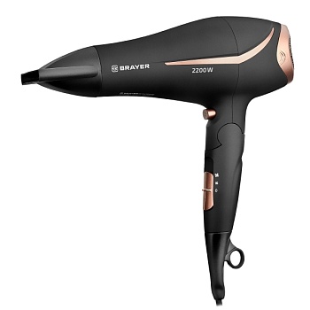 3000br-bn фен brayer, 2200 вт, 2 скор., холодный воздух,складная ручка, съемный фильтр, шнур 1,8 м