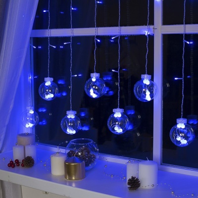 гирлянда "бахрома" 2.4 х 0.7 м насадки "шарики", ip20, прозр.нить, 108 led,свечение синеераспродажа