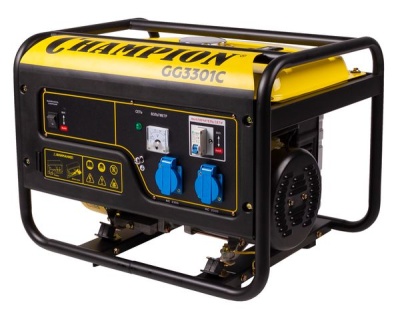 генератор бензо champion gg3301c (12v, 2,8/3,1квт, ohv, 6л.с., 15л, 1,4л/ч, 46кг)