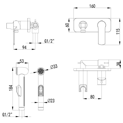 гигиенический душ lemark plus grace lm1519c со смесителем, с внутренней частью