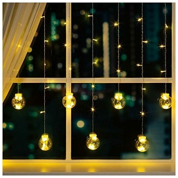 гирлянда "бахрома" 2.4 х 0.7 м насадки "шарики", ip20, прозр.нить, 108 led,теплый белый распродажа