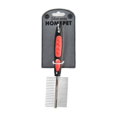 homepet silver series 20 см х 5 см 49 зубьев расческа металлическая двухсторонняя