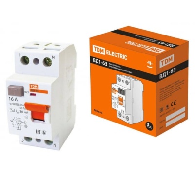 устройство защитного отключения вд1-63 2р 16а 30ма tdm