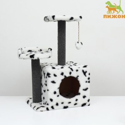 домик для кошек с когтеточкой, квадратный, 3х-этажный, 35 х 45 х 75см, ковролин, микс цветов