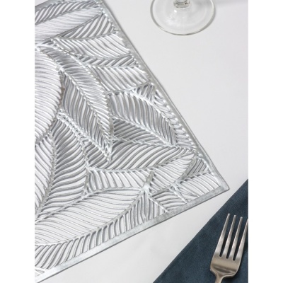 набор салфеток сервировочных на стол доляна «листопад», 4 шт, 45?30 см, цвет серебряный