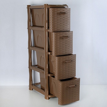 комод узкий ротанг (4 секции) (бежевый ротанг)