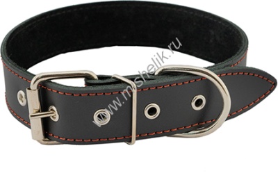 homepet 35 мм 49-61 см ошейник для собак кожаный простой двойной простроченный двухслойный черный