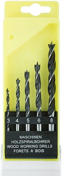 набор сверл по дереву, пластиковый бокс, 5 шт.(3-4-5-6-8 мм)