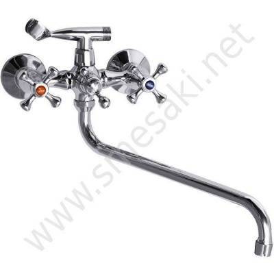 смеситель для ванны 4545-08-480-к двухвентильный длинный излив с лейкой и шлангом цвет хром