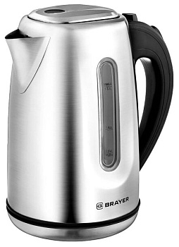 1014br чайник электрический brayer, 2200 вт, 1,7 л, нержав.сталь, индикат. уровн. воды, автоотключ