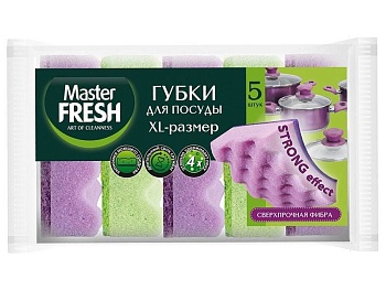 губки д/мытья посуды master fresh xl-размер strong effect, 5шт