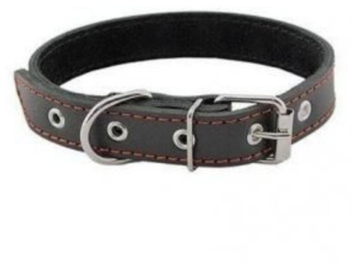 homepet 30 мм 41-53 см ошейник для собак кожаный простой двойной простроченный двухслойный черный