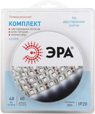 комплект светодиодной ленты эра 2835kit-4,8-60-12-ip20-6500-5m