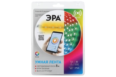 комплект светодиодной ленты с wifi контроллером эра 5050-30-rgb-ip65-wifi-5m (12v)