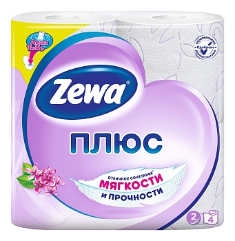 бумага туалетная zewa "плюс" 4шт. 2-х сл. белая