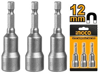 набор торцевых головок магнитных ingco amn1231 1/4 дюйма 12мм, 3 шт