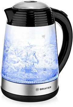 1012br- bkчайник электрический brayer, 2200 вт, 1,7 л, высококач.стекло, подсвет, автоотключ.