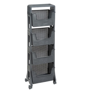 770418 этажерка лофт напольная 4-х ярусная на колесах (серый).