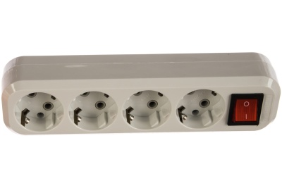 колодка розеточная 4 гнезда 2п+3 с выключателем 16а 250в белая