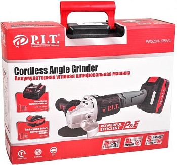 ушм аккумуляторная бесщеточная p.i.t. pws20h-125a/1, 20в, li-ion 4ач, 125мм