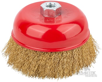 корщетка чашечная, гайка м14, стальная латунированная волнистая проволока 125 мм