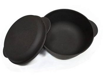 кастрюля-казан чугунная 8 л с чугунной крышкой-сковородой