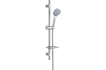душевой гарнитур melodia luxe round:стойка d22мм, ручн.d100мм 5ф.,шл.1,5м, мыльница, хром msc00102c