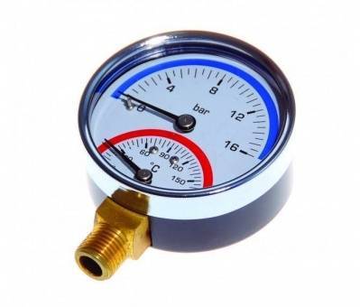термо-манометр радиального подключения 1/2" - 16 бар (0-120°c)
