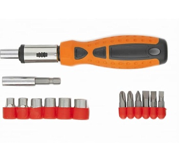 отверка реверсивная с набором бит и торцовочных головок sparta 14шт