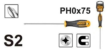 отвертка крестовая ingco hsdph0075 ph0x75мм двухкомпонентная рукоятка