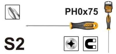 отвертка крестовая ingco hsdph0075 ph0x75мм двухкомпонентная рукоятка