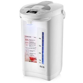 1091br-wh термопот brayer, 1450 вт, 5,5 л, 2 спос.подач.воды, lcd-дисп, поддерж.темпер,блокировка