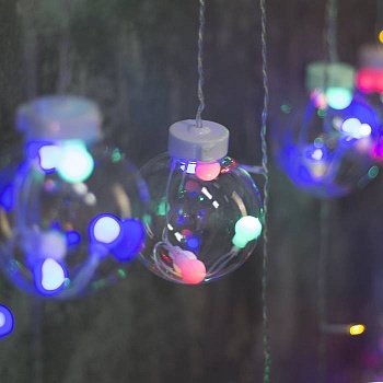 гирлянда "бахрома" 2.4 х 0.7 м насадки "шарики", ip20, прозр.нить, 108 led, мульти распродажа