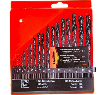 набор сверл по металлу, 1-10 мм (через 0,5 мм), hss, 19 шт, пласт. бокс, цилин. хвостовик// sparta