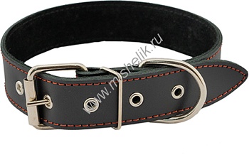 homepet 35 мм 49-61 см ошейник для собак кожаный простой двойной простроченный двухслойный черный