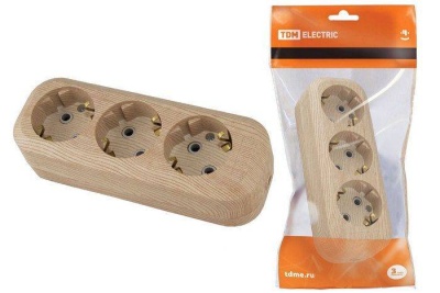 колодка розеточная 3 гнезда 2п+3 16а 250в "эко" (сосна) tdm sq1806-0048