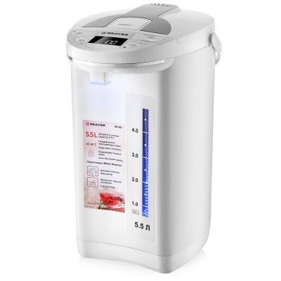 1091br-wh термопот brayer, 1450 вт, 5,5 л, 2 спос.подач.воды, lcd-дисп, поддерж.темпер,блокировка
